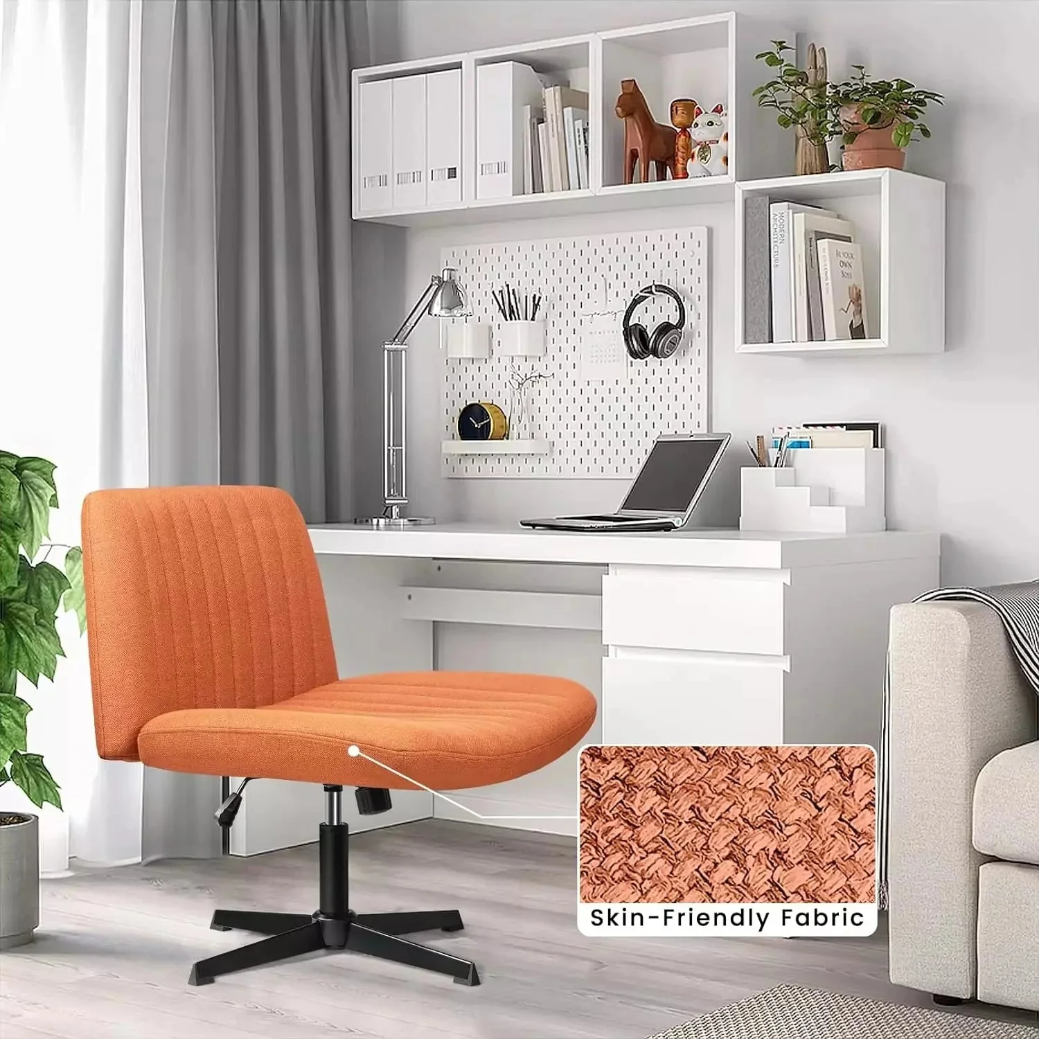 VITESSE Armless Swivel Office Chair, Height Adjustable Wide Seat Vanity Chair OFC06 - Image 26