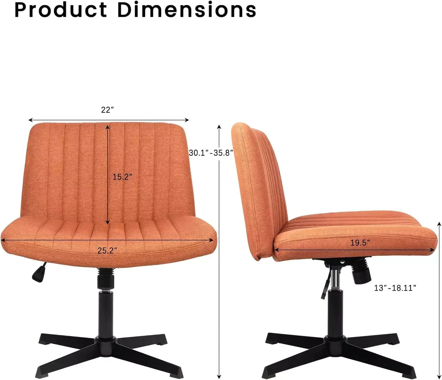 VITESSE Armless Swivel Office Chair, Height Adjustable Wide Seat Vanity Chair OFC06 - Image 28