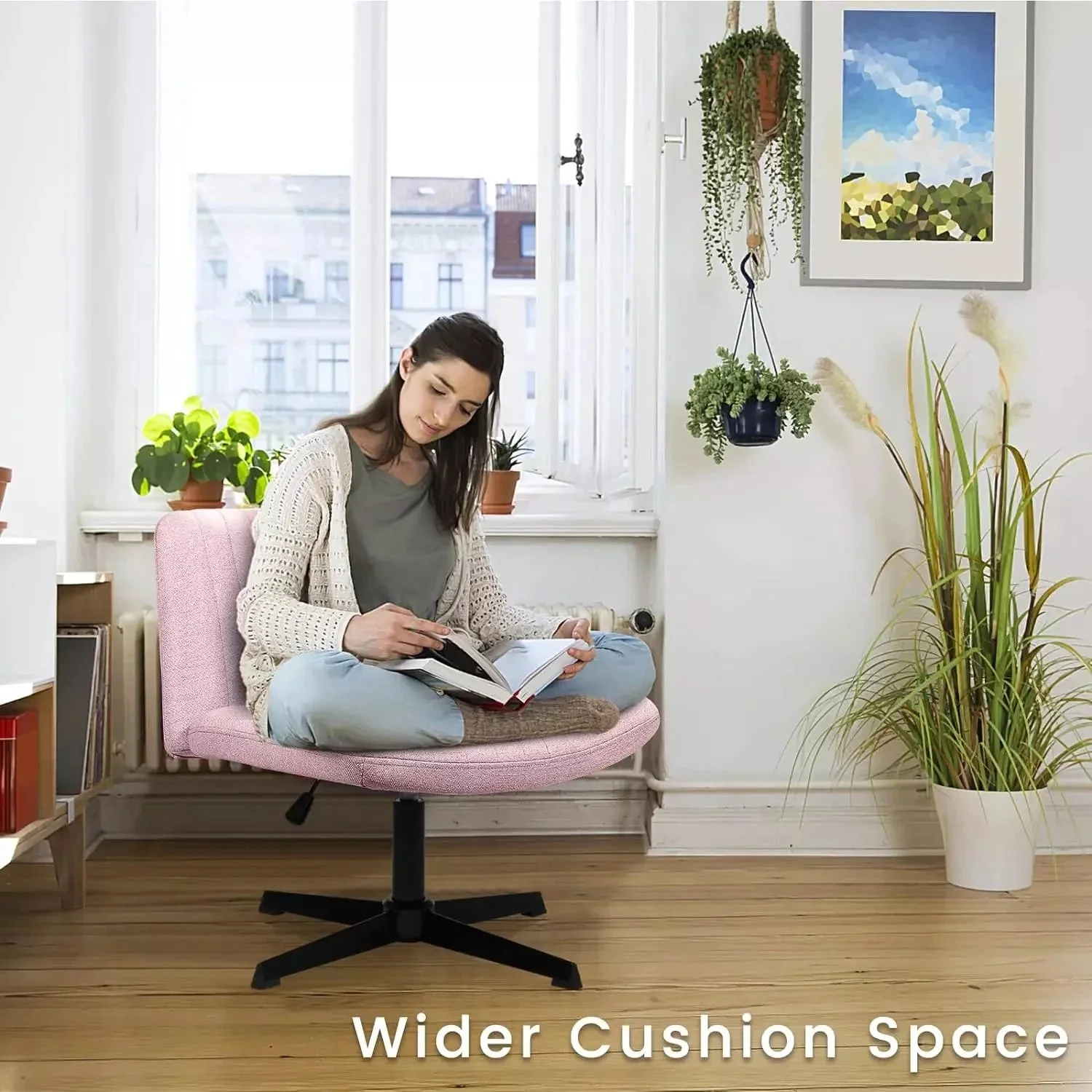 VITESSE Armless Swivel Office Chair, Height Adjustable Wide Seat Vanity Chair OFC06 - Image 30