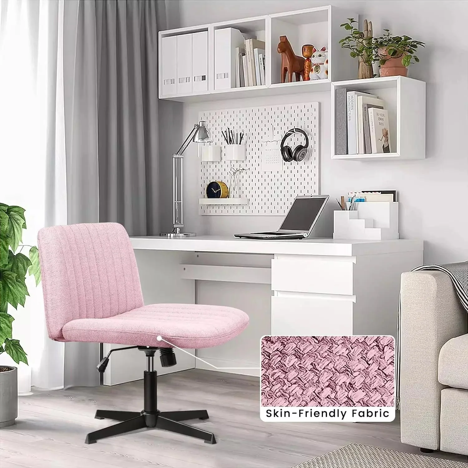 VITESSE Armless Swivel Office Chair, Height Adjustable Wide Seat Vanity Chair OFC06 - Image 34