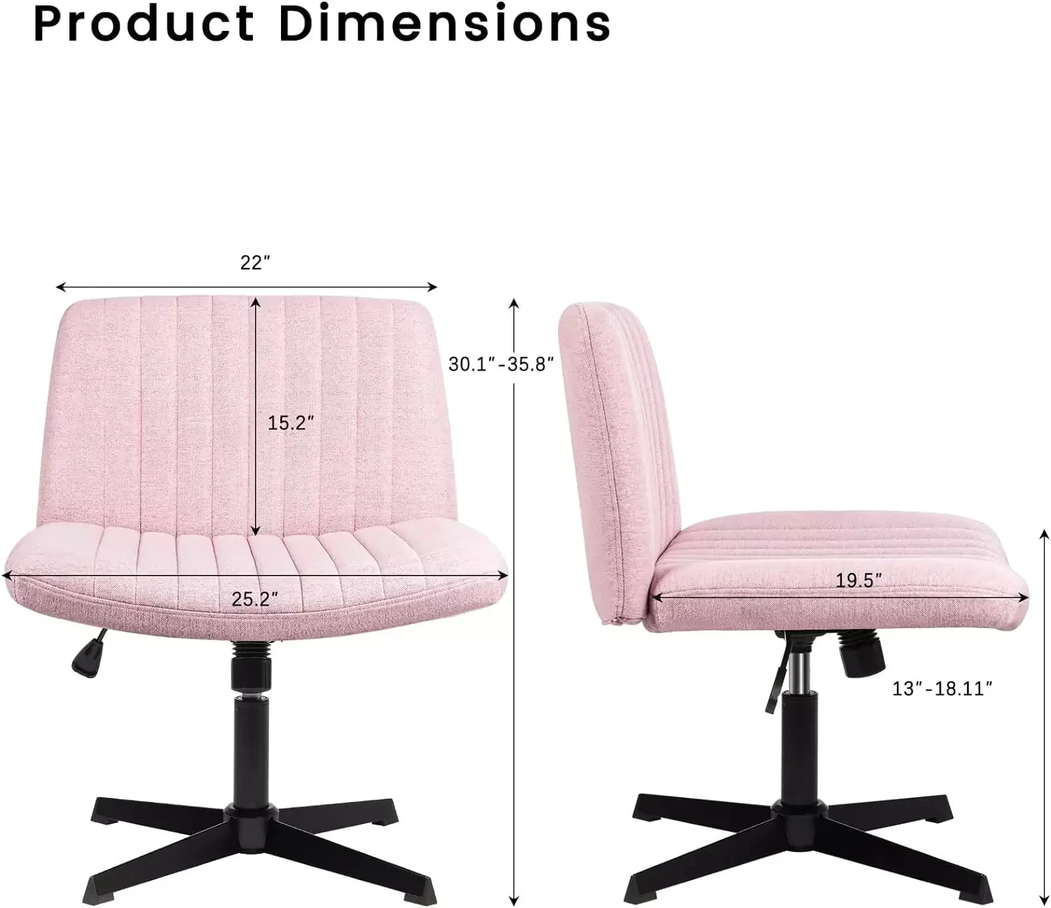 VITESSE Armless Swivel Office Chair, Height Adjustable Wide Seat Vanity Chair OFC06 - Image 35