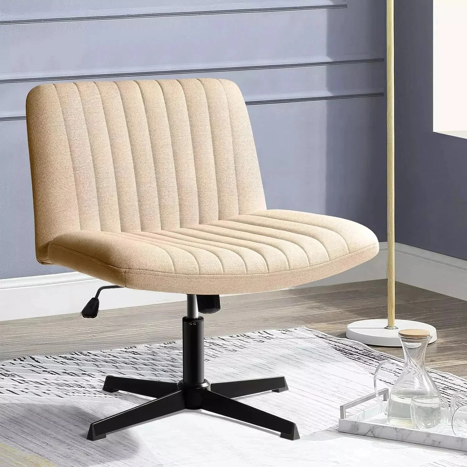 VITESSE Armless Swivel Office Chair, Height Adjustable Wide Seat Vanity Chair OFC06 - Image 36