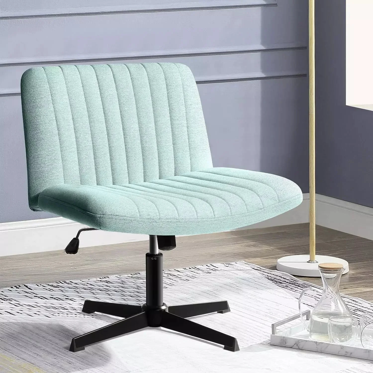 VITESSE Armless Swivel Office Chair, Height Adjustable Wide Seat Vanity Chair OFC06 - Image 43
