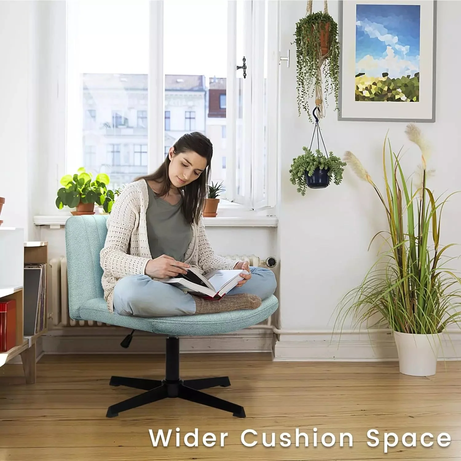VITESSE Armless Swivel Office Chair, Height Adjustable Wide Seat Vanity Chair OFC06 - Image 44