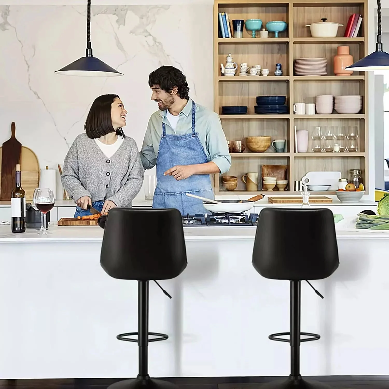Vitesse Bar Stools Set of 2,Counter Heigh Faux Leather Adjustable Bar Stools - Image 7