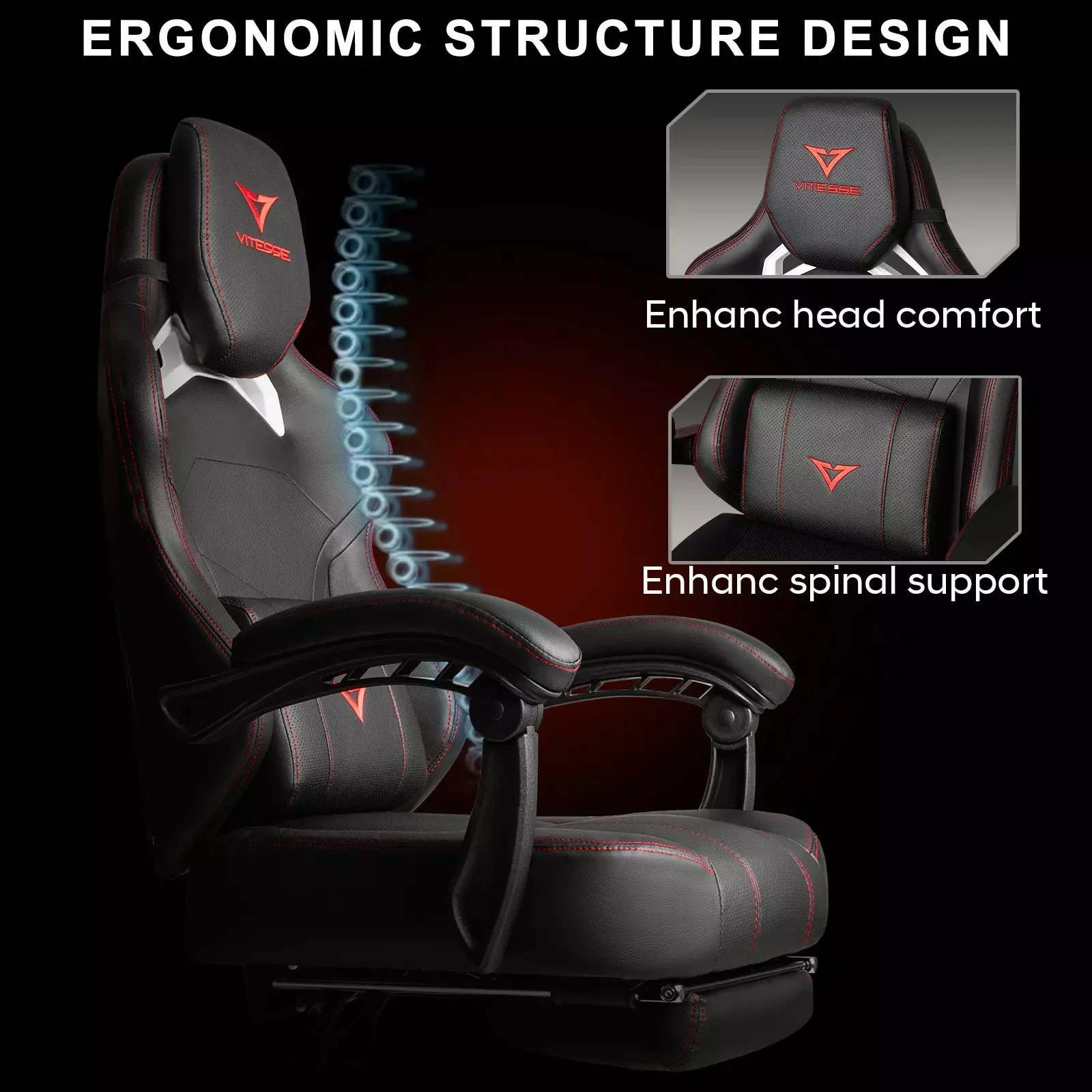 VITESSE Big and Tall Gaming Chair 400lb, Ergonomic Video Game Chair VGC02 - Image 5