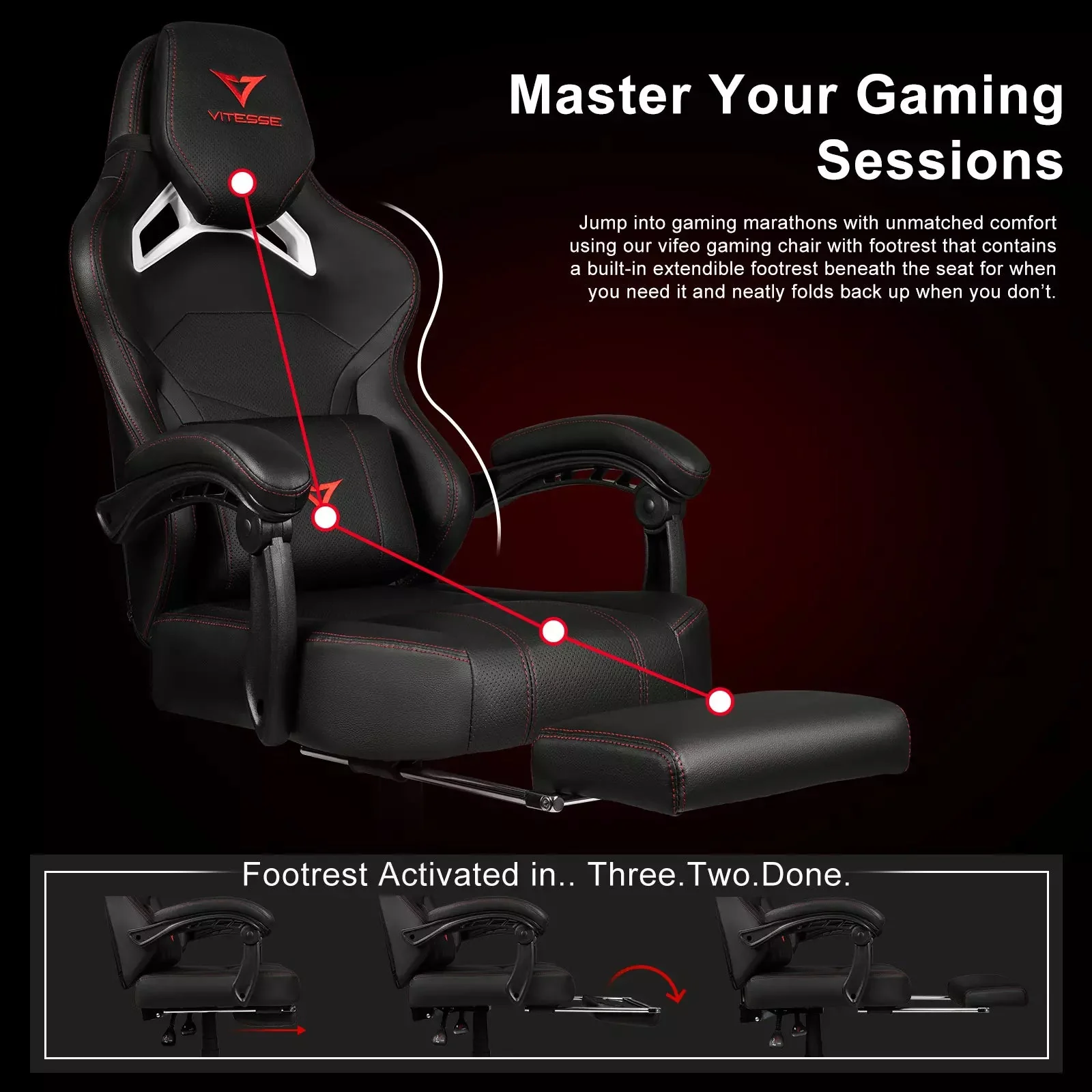 VITESSE Big and Tall Gaming Chair 400lb, Ergonomic Video Game Chair VGC02 - Image 7