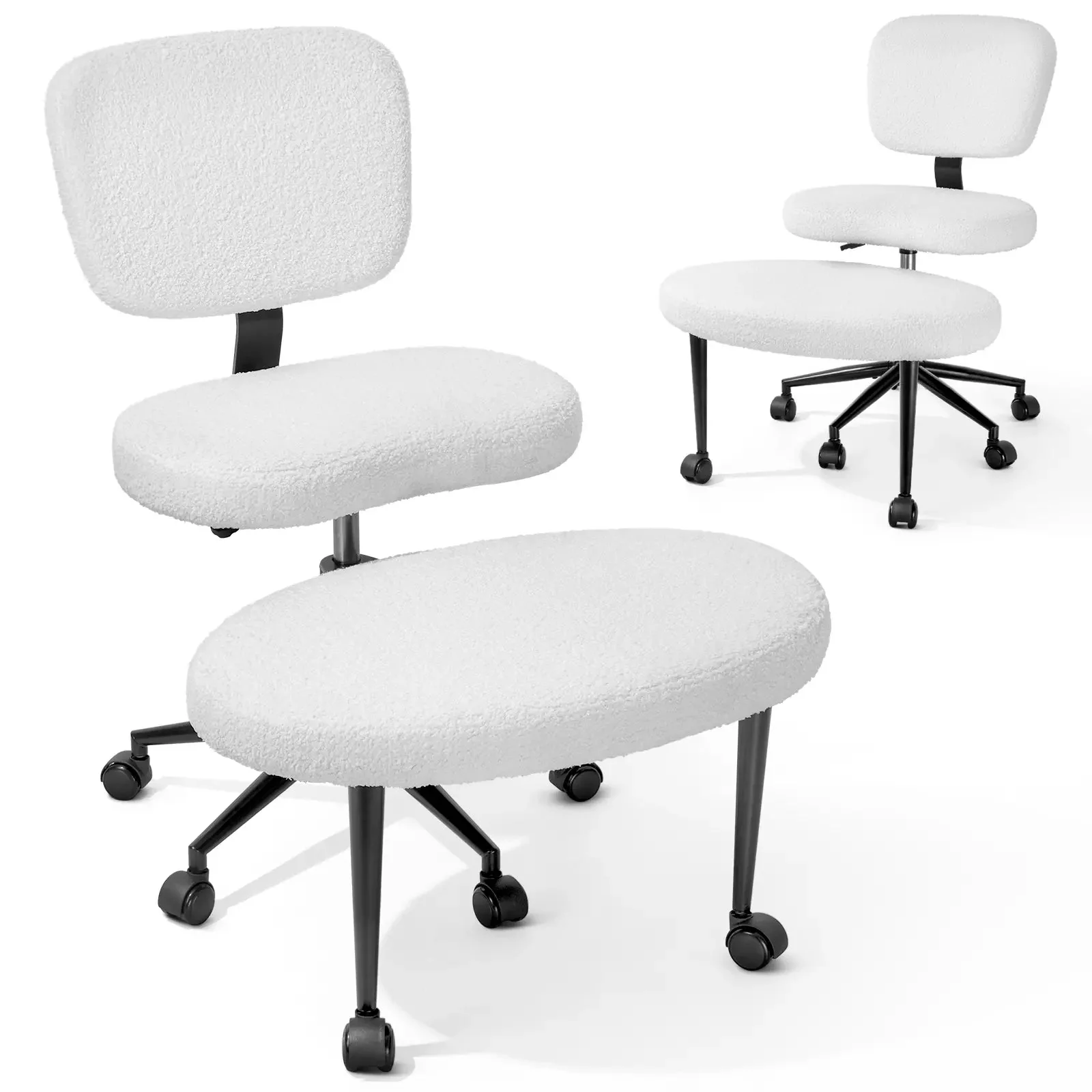VITESSE Cross-Legged Ergonomic Chair 360° Swivel with Wheels, Adjustable Meditation Seat for ADHD, Lumbar Support, Teddy Fabric Home Office Chair - Image 10