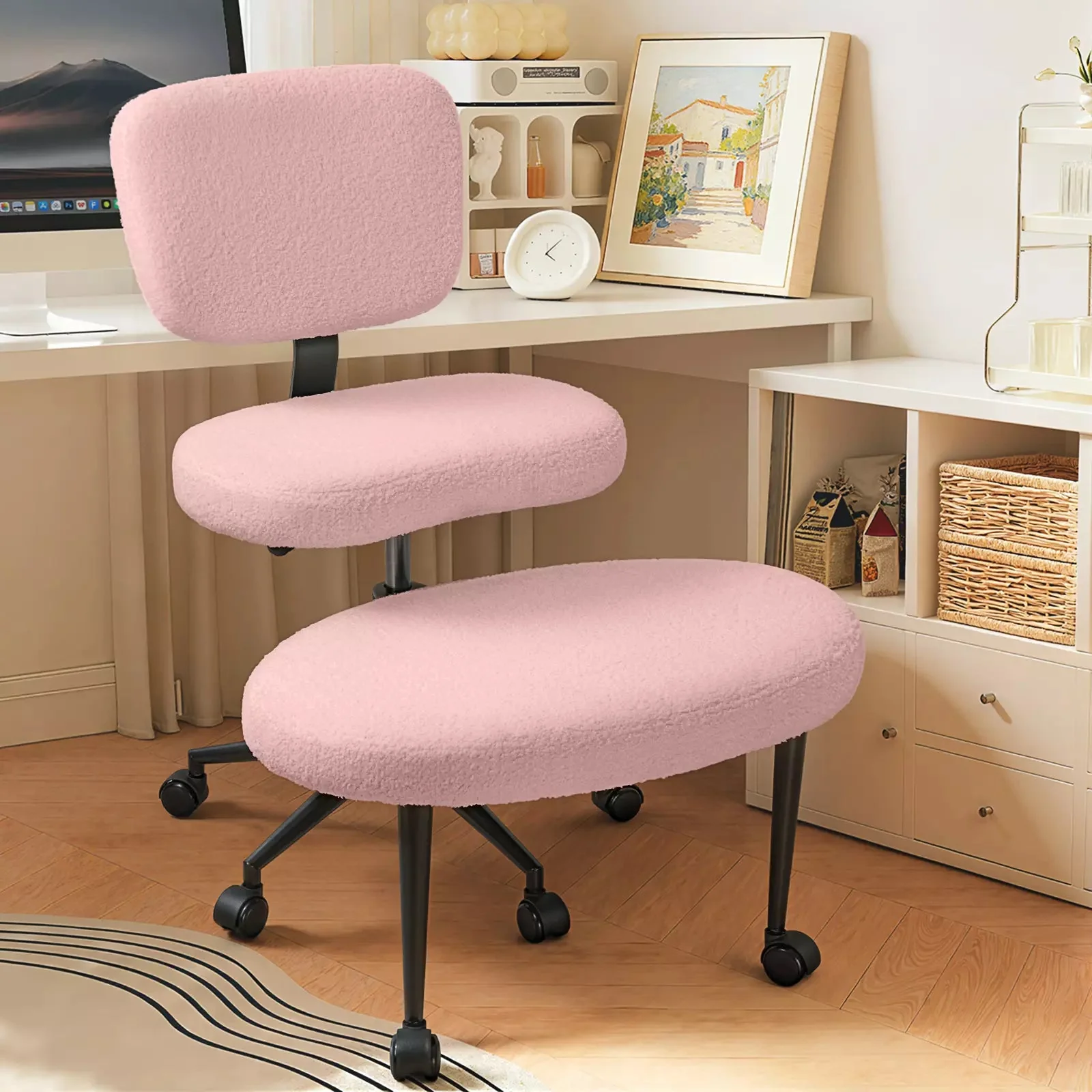 VITESSE Cross-Legged Ergonomic Chair 360° Swivel with Wheels, Adjustable Meditation Seat for ADHD, Lumbar Support, Teddy Fabric Home Office Chair - Image 2