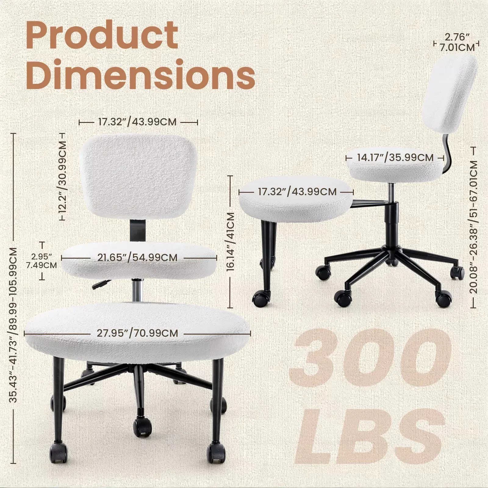 VITESSE Cross-Legged Ergonomic Chair 360° Swivel with Wheels, Adjustable Meditation Seat for ADHD, Lumbar Support, Teddy Fabric Home Office Chair - Image 4