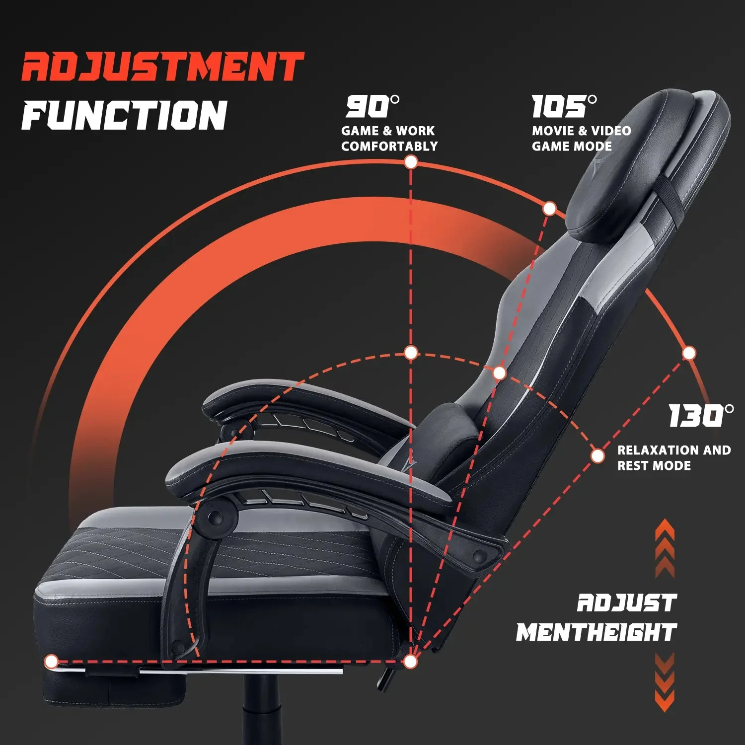 VITESSE Ergonomic Gaming Chair for Adults, 400 lbs PC Computer Chair, Racing Office Chair, Silla Gamer Height Adjustable Swivel Chair with Lumbar Vibration Support and Headrest - Image 12