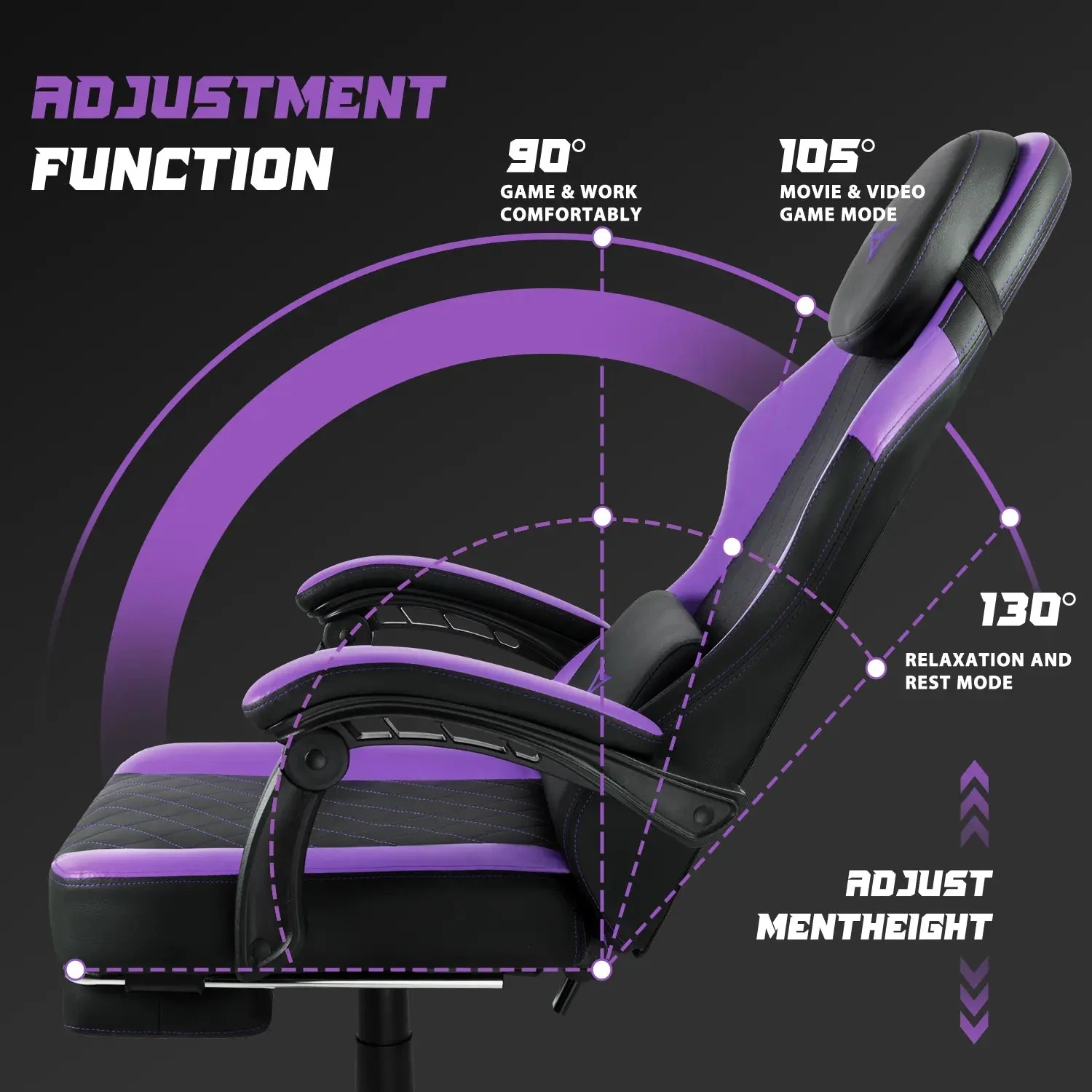 VITESSE Ergonomic Gaming Chair for Adults, 400 lbs PC Computer Chair, Racing Office Chair, Silla Gamer Height Adjustable Swivel Chair with Lumbar Vibration Support and Headrest - Image 19