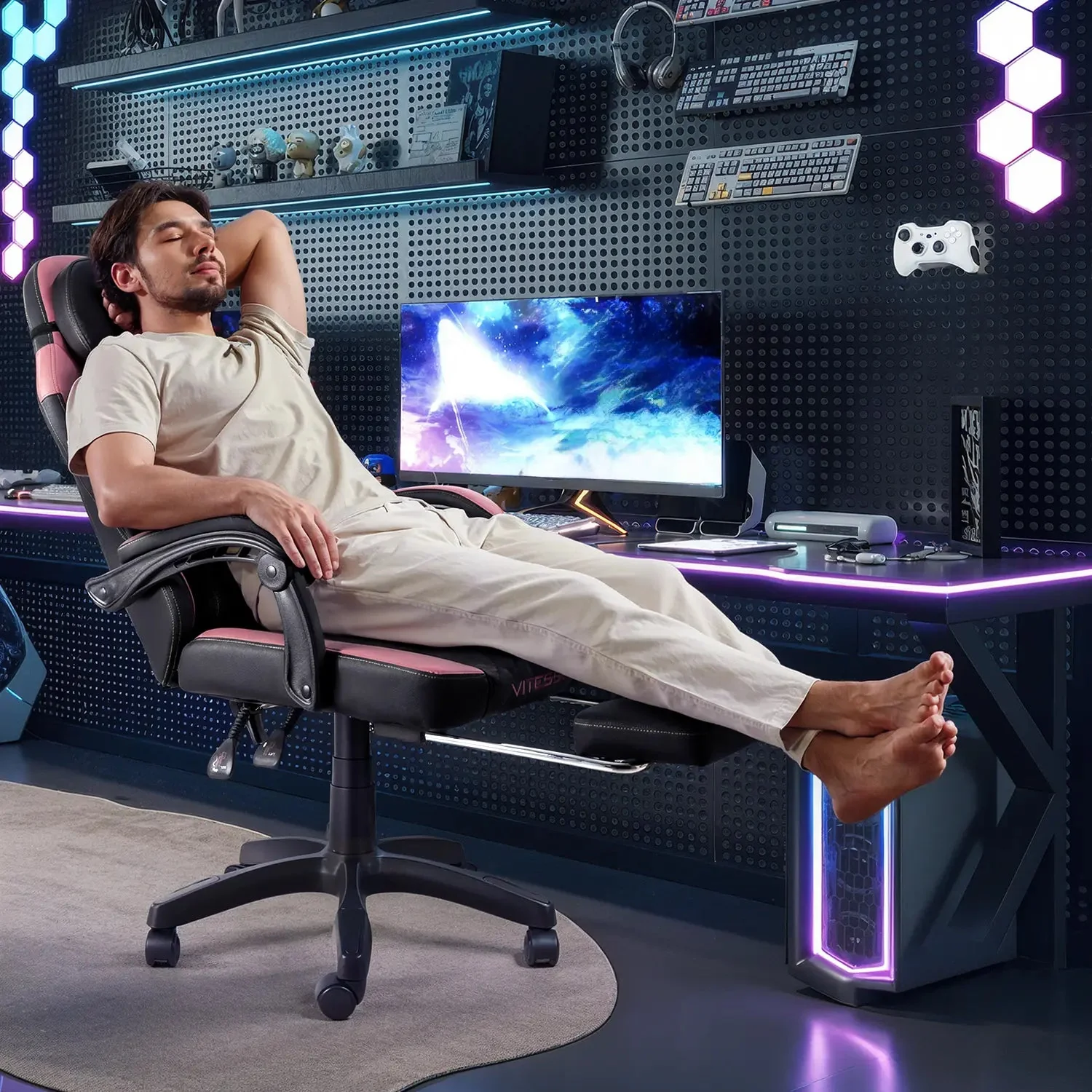 VITESSE Ergonomic Gaming Chair for Adults, 400 lbs PC Computer Chair, Racing Office Chair, Silla Gamer Height Adjustable Swivel Chair with Lumbar Vibration Support and Headrest - Image 28