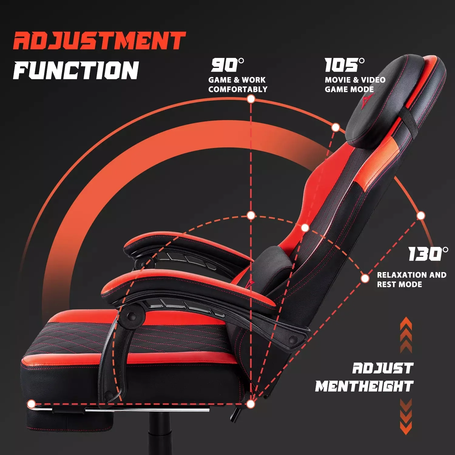 VITESSE Ergonomic Gaming Chair for Adults, 400 lbs PC Computer Chair, Racing Office Chair, Silla Gamer Height Adjustable Swivel Chair with Lumbar Vibration Support and Headrest - Image 5