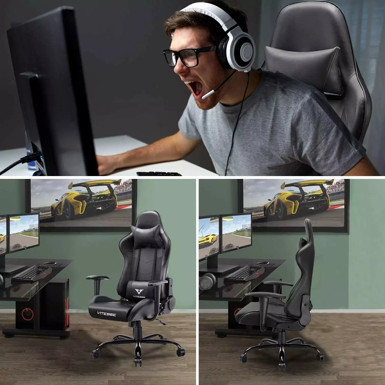 VITESSE Ergonomic Leather Gaming Chair, Reclining PC Gaming Chair VGC01 - Image 11