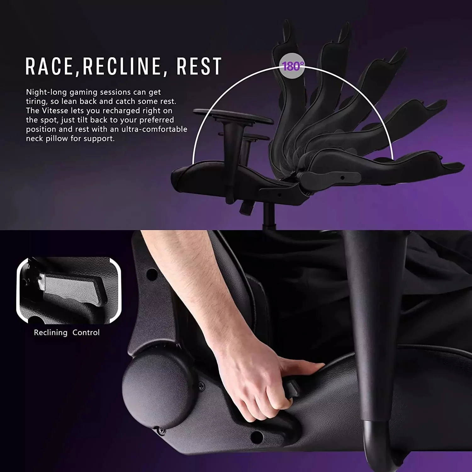 VITESSE Ergonomic Leather Gaming Chair, Reclining PC Gaming Chair VGC01 - Image 14