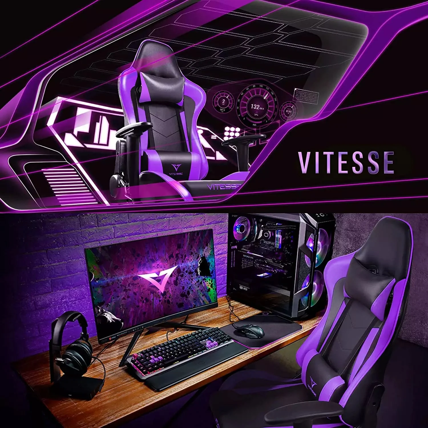 VITESSE Ergonomic Leather Gaming Chair, Reclining PC Gaming Chair VGC01 - Image 27