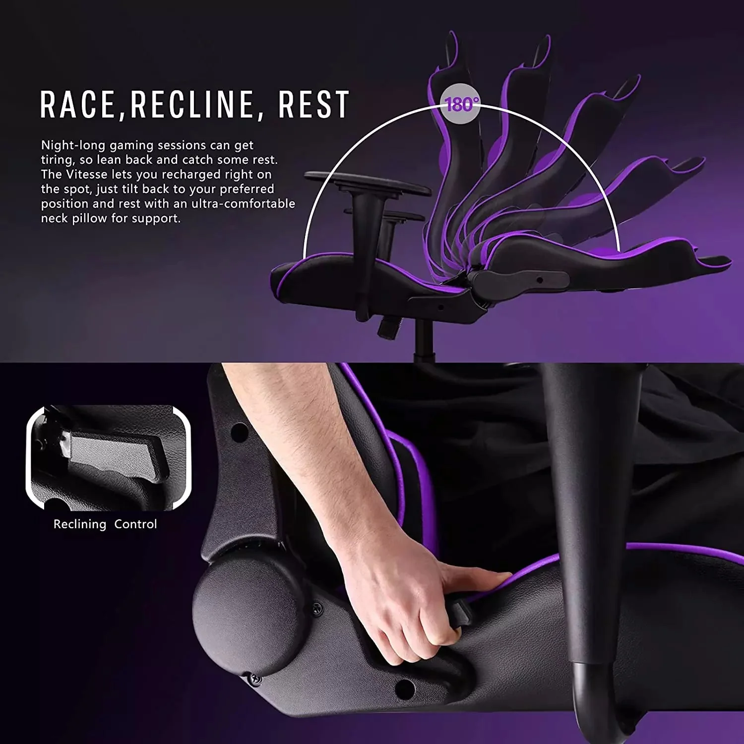 VITESSE Ergonomic Leather Gaming Chair, Reclining PC Gaming Chair VGC01 - Image 29