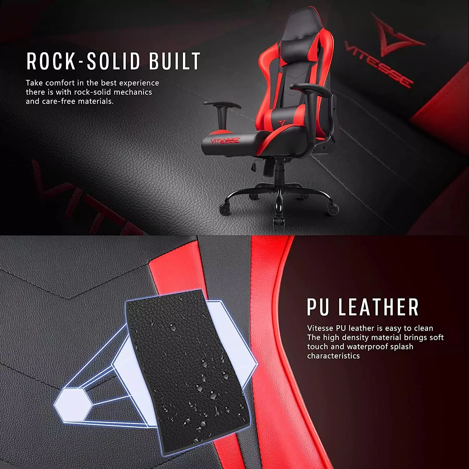VITESSE Ergonomic Leather Gaming Chair, Reclining PC Gaming Chair VGC01 - Image 4