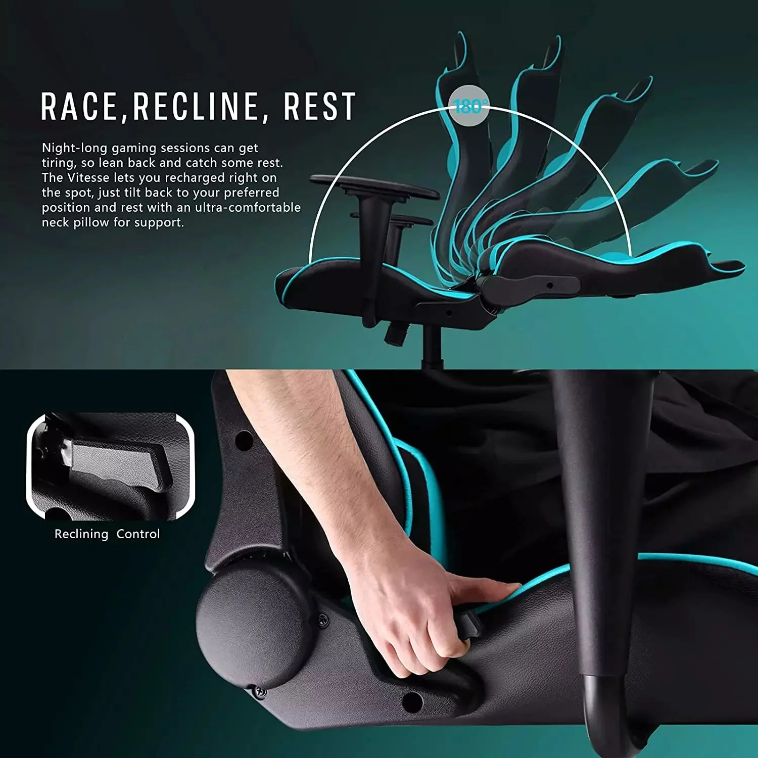 VITESSE Ergonomic Leather Gaming Chair, Reclining PC Gaming Chair VGC01 - Image 49