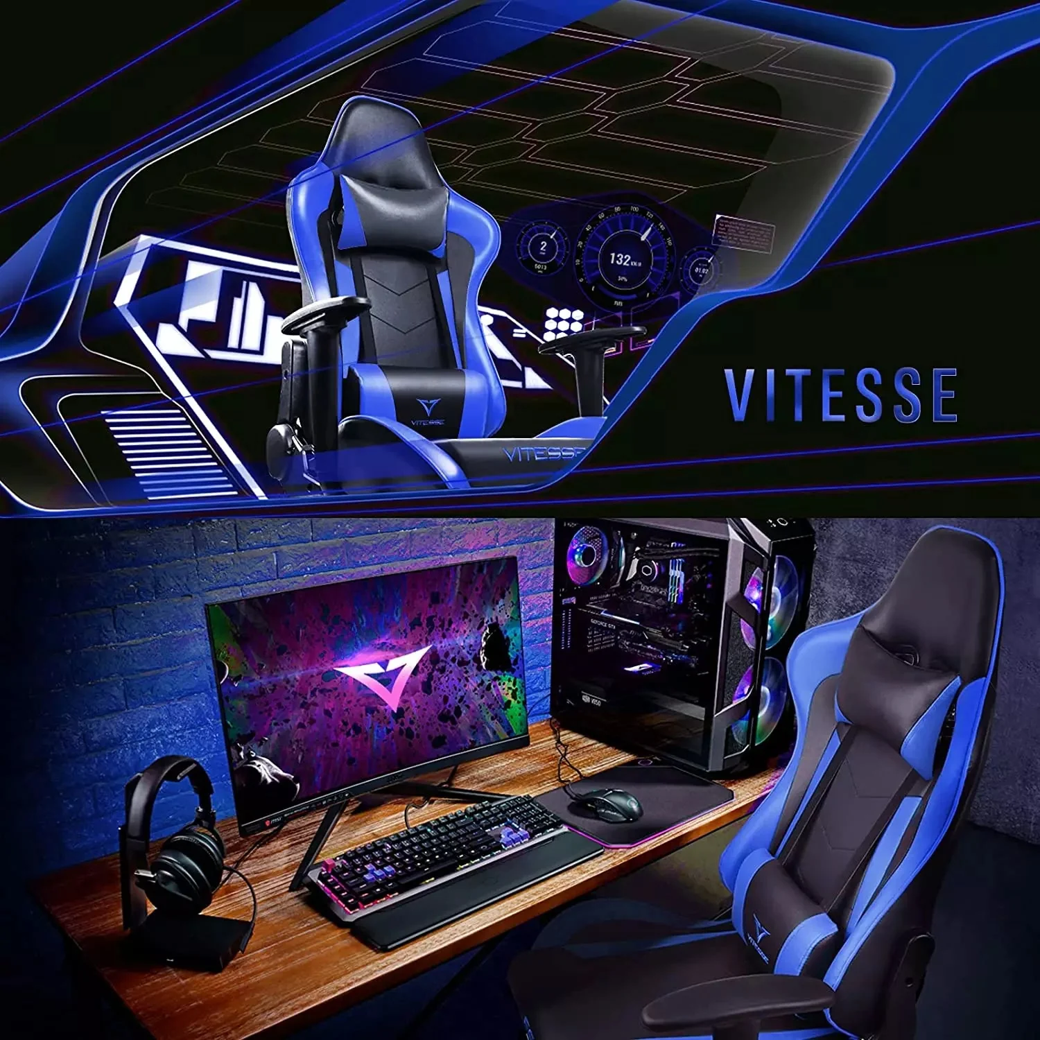 VITESSE Ergonomic Leather Gaming Chair, Reclining PC Gaming Chair VGC01 - Image 54