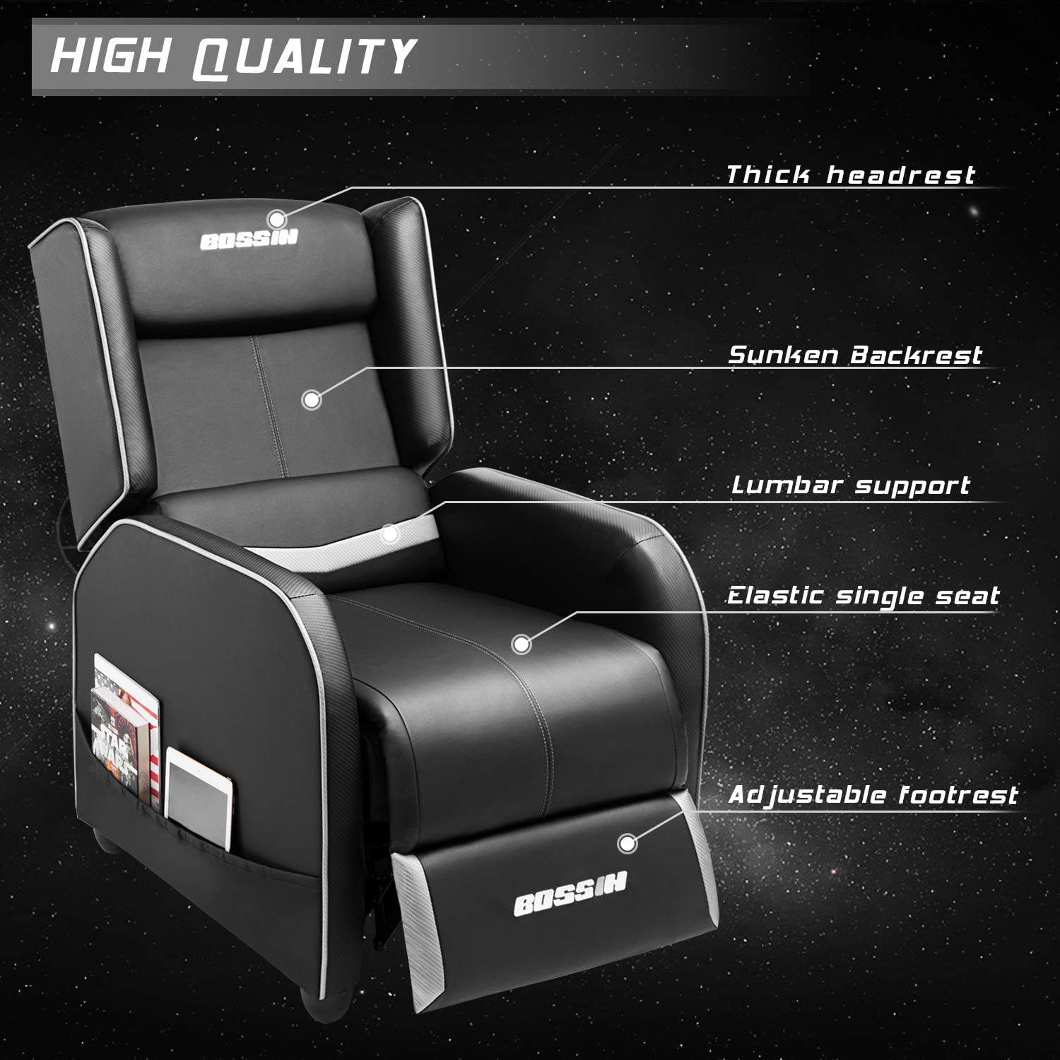 Vitesse Ergonomic Gaming Recliner Chair,PU Leather Recliner Seating Sofa BGR01 - Image 11