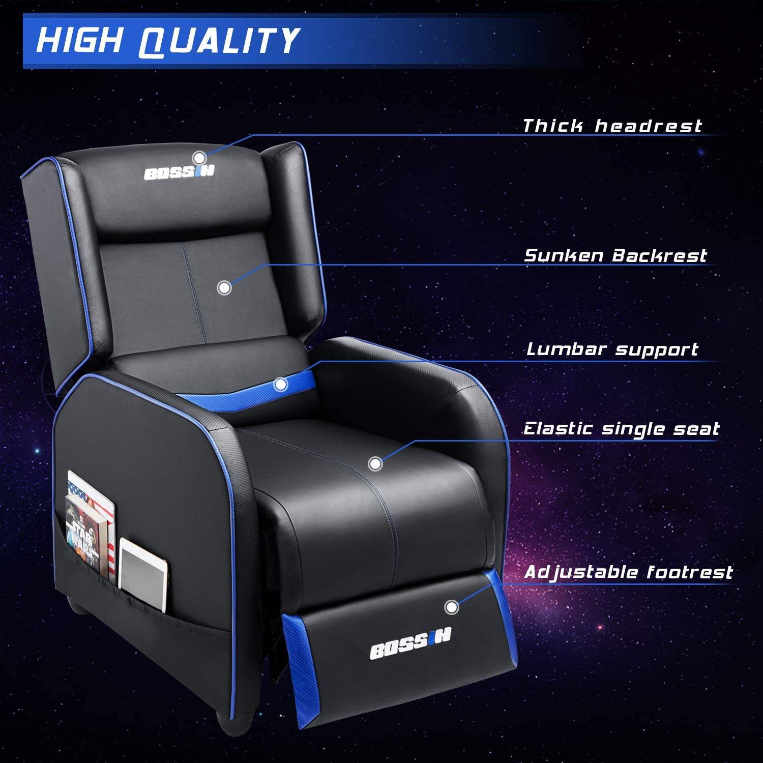 Vitesse Ergonomic Gaming Recliner Chair,PU Leather Recliner Seating Sofa BGR01 - Image 18