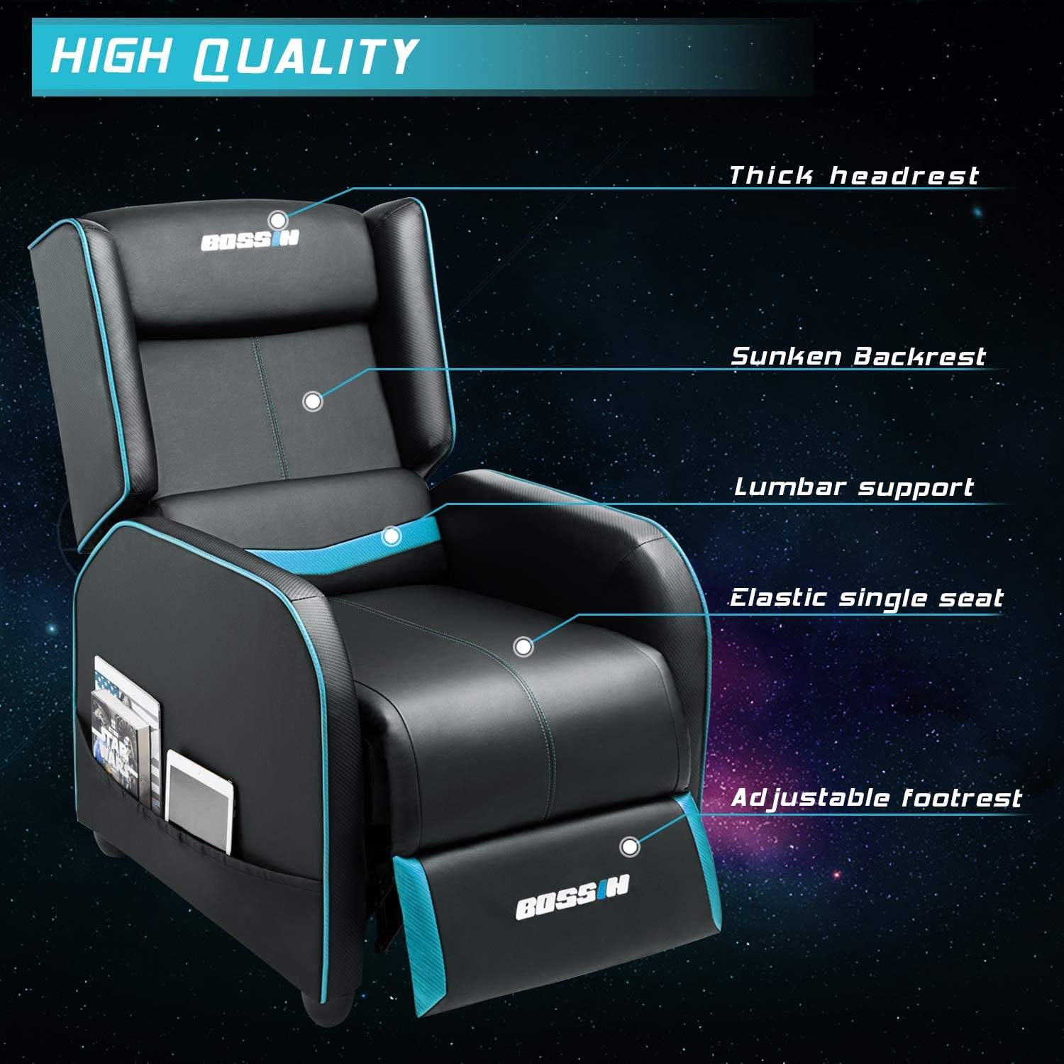Vitesse Ergonomic Gaming Recliner Chair,PU Leather Recliner Seating Sofa BGR01 - Image 32