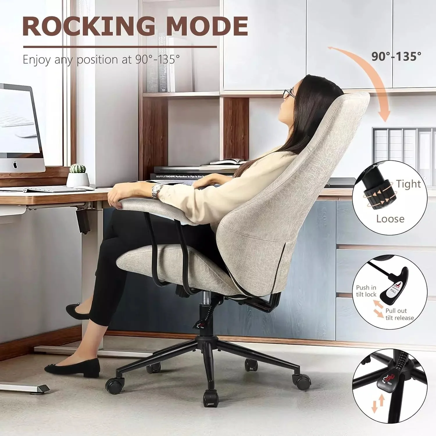 VITESSE Ergonomic Home Office Desk Chair Modern Leather Computer Chair - Image 12