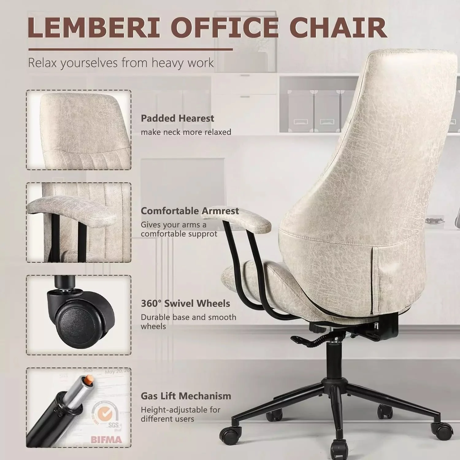 VITESSE Ergonomic Home Office Desk Chair Modern Leather Computer Chair - Image 14