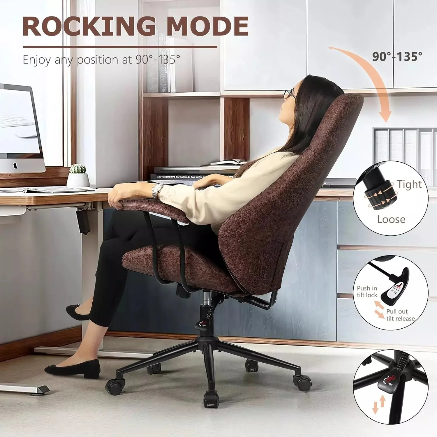 VITESSE Ergonomic Home Office Desk Chair Modern Leather Computer Chair - Image 21