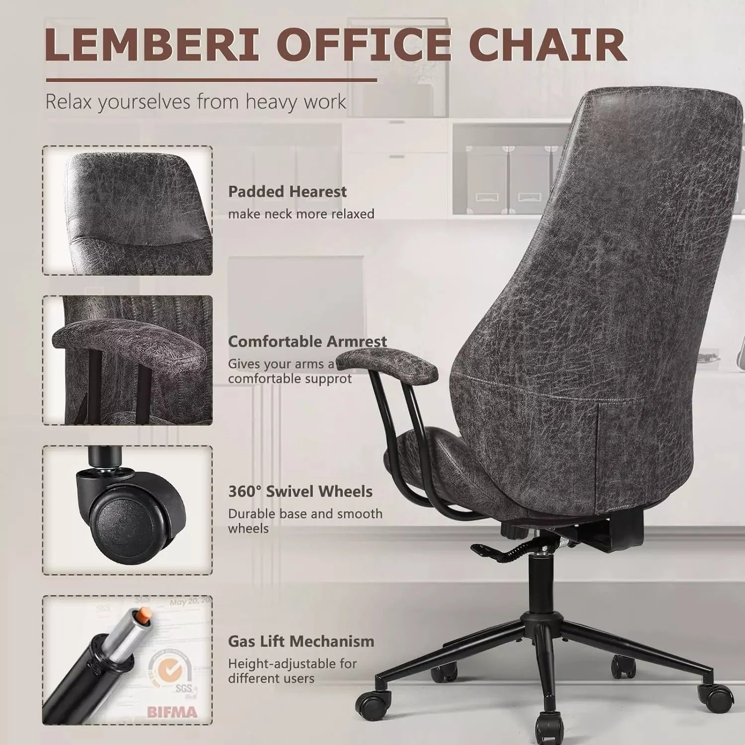 VITESSE Ergonomic Home Office Desk Chair Modern Leather Computer Chair - Image 40