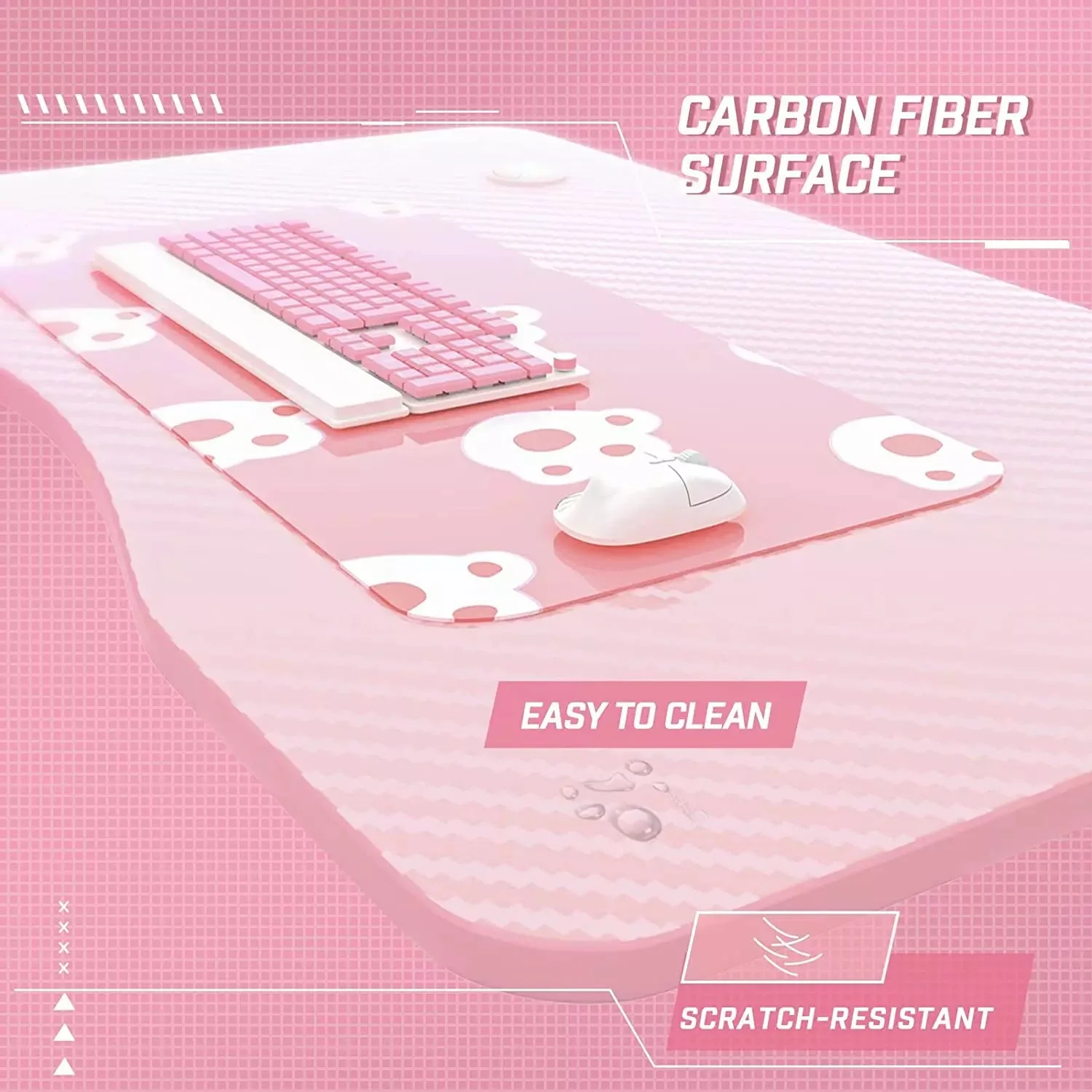 Vitesse 40" Cute Pink T-Shaped Small Gaming Desk with Headphone Hook TD05 - Image 5