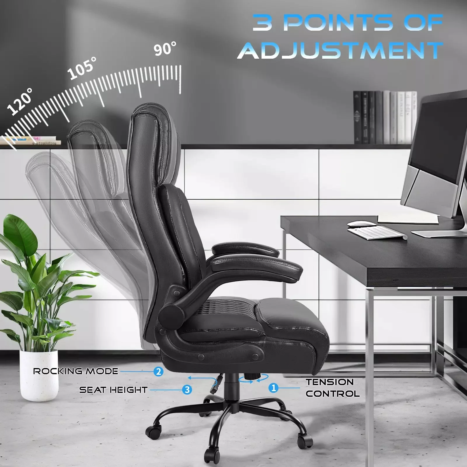 VITESSE Executive Office Chair,Big and Tall Office Chair with Flip up Armrest - Image 2