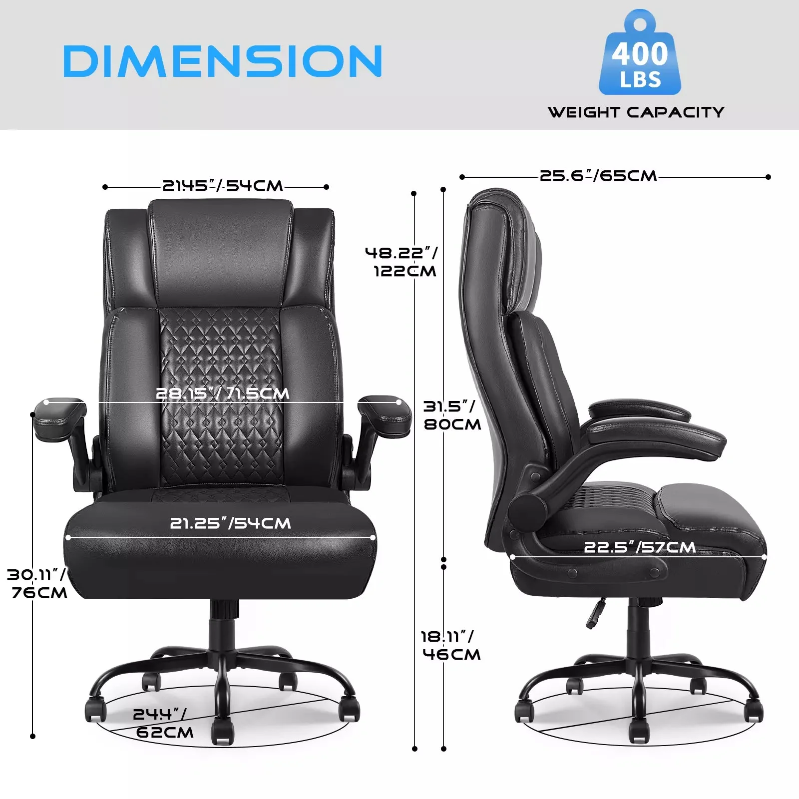 VITESSE Executive Office Chair,Big and Tall Office Chair with Flip up Armrest - Image 3