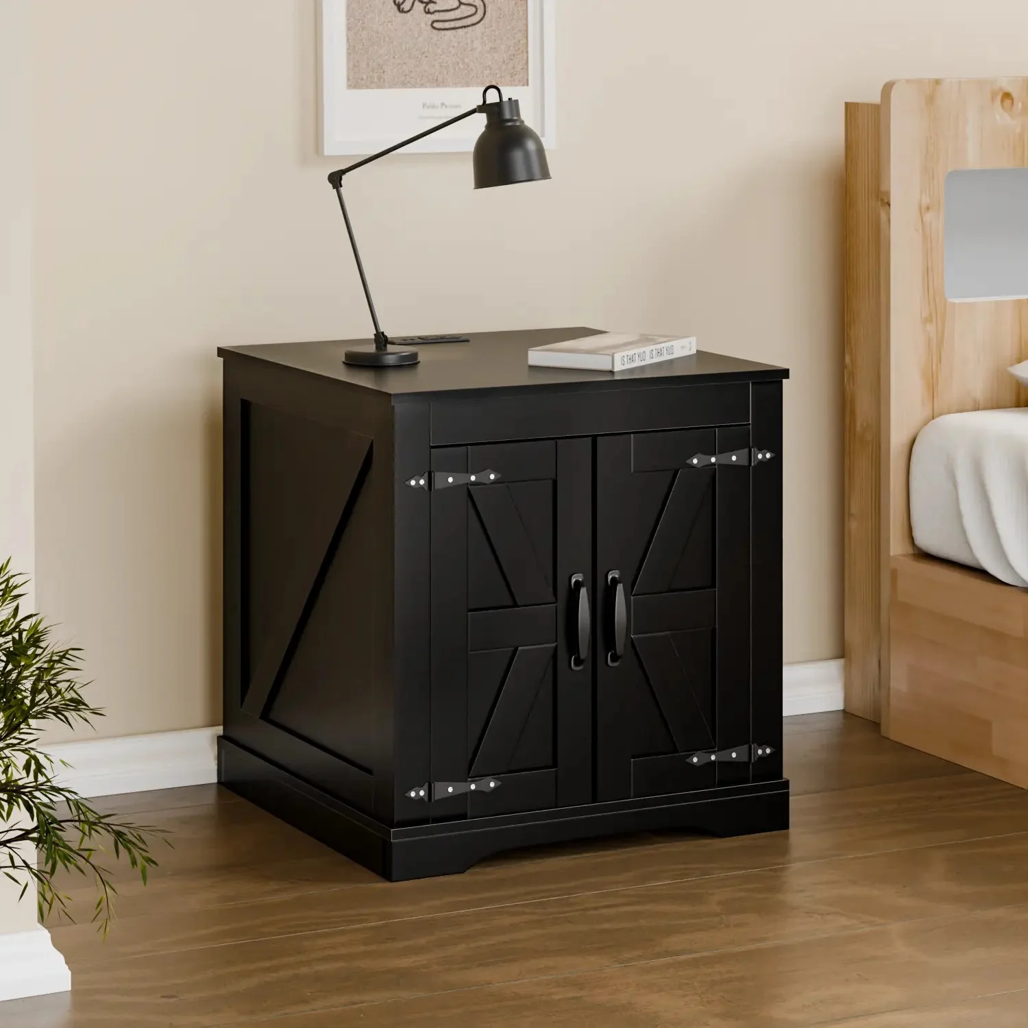 VITESSE Farmhouse End Table, 24" Large Sofa Side Table with Charging Station - Image 10