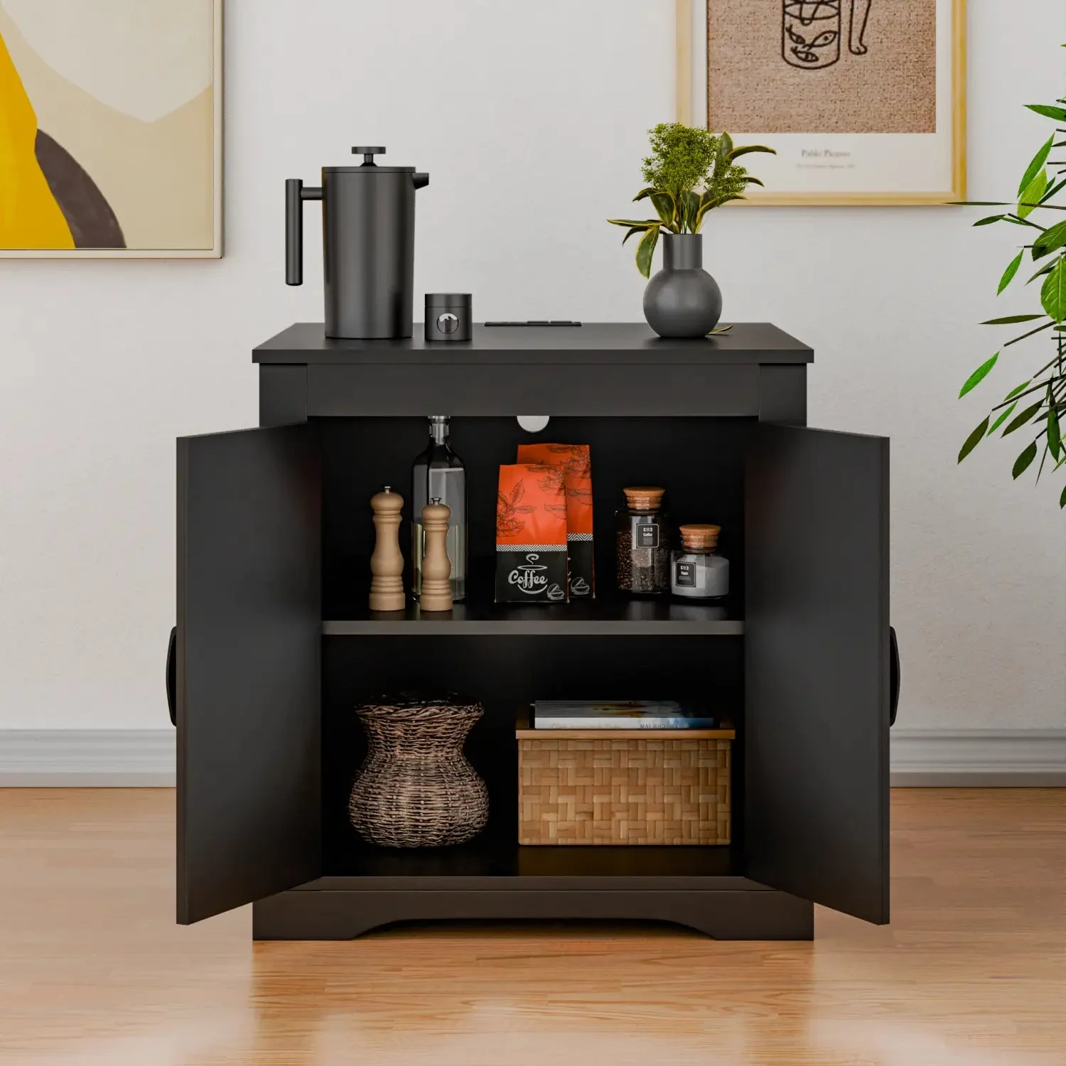 VITESSE Farmhouse End Table, 24" Large Sofa Side Table with Charging Station - Image 11