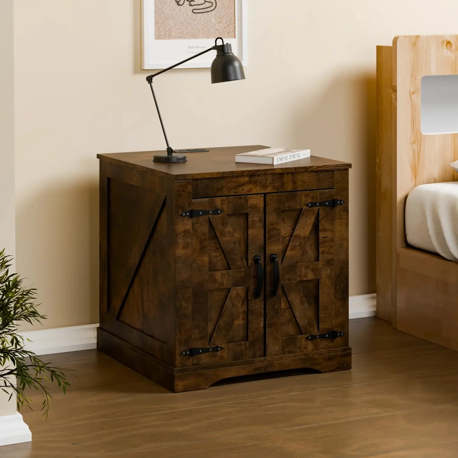 VITESSE Farmhouse End Table, 24" Large Sofa Side Table with Charging Station - Image 15