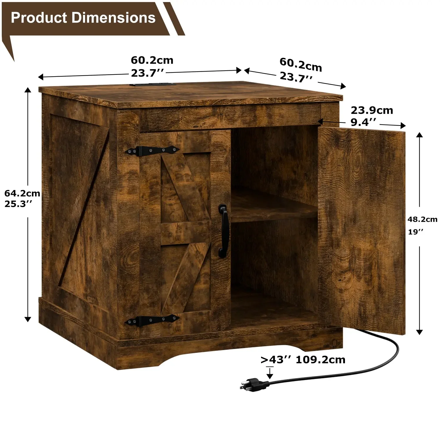 VITESSE Farmhouse End Table, 24" Large Sofa Side Table with Charging Station - Image 19