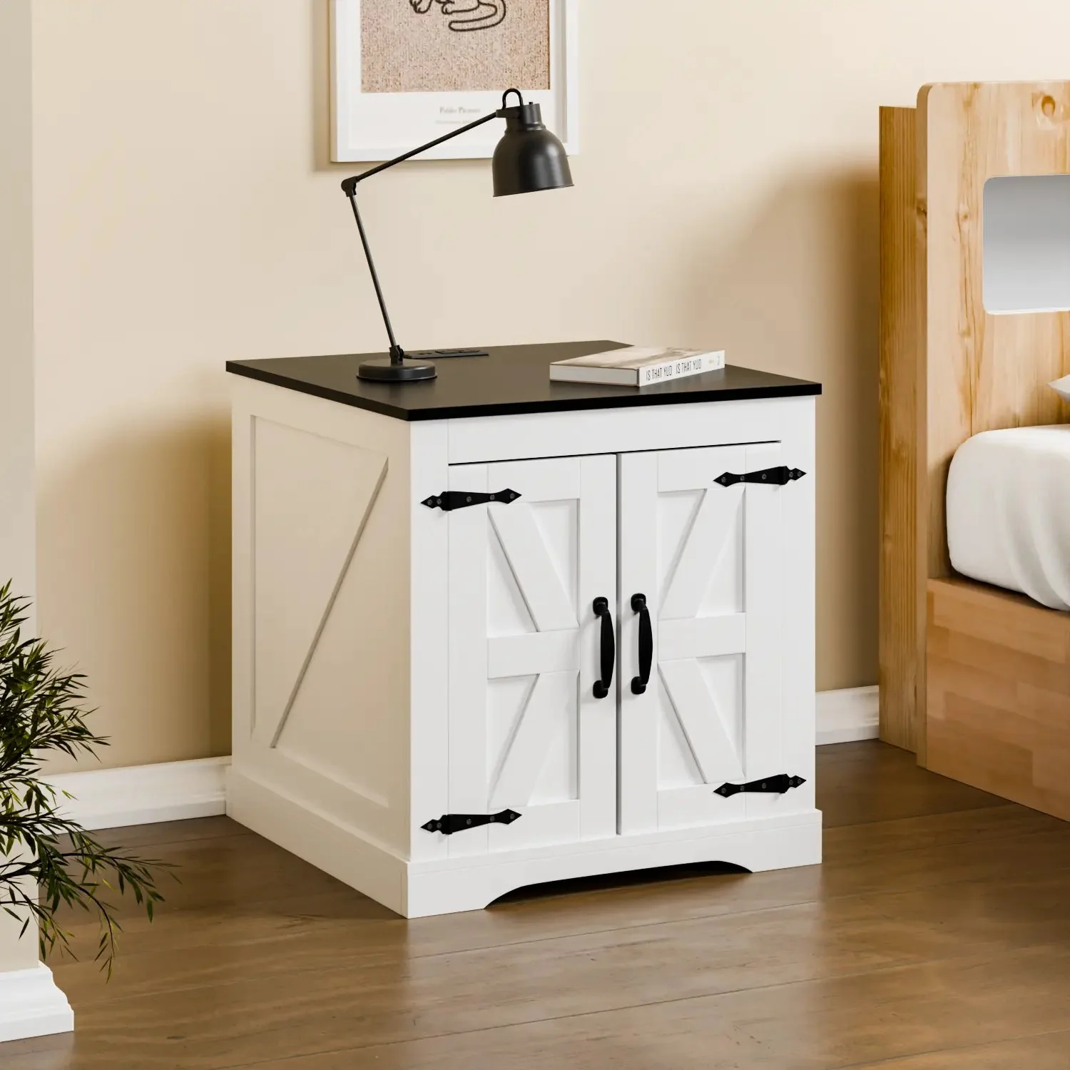 VITESSE Farmhouse End Table, 24" Large Sofa Side Table with Charging Station - Image 3