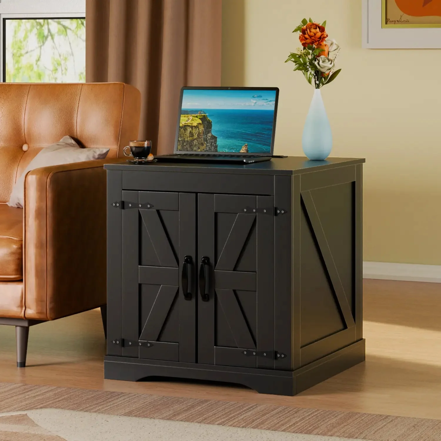 VITESSE Farmhouse End Table, 24" Large Sofa Side Table with Charging Station - Image 8