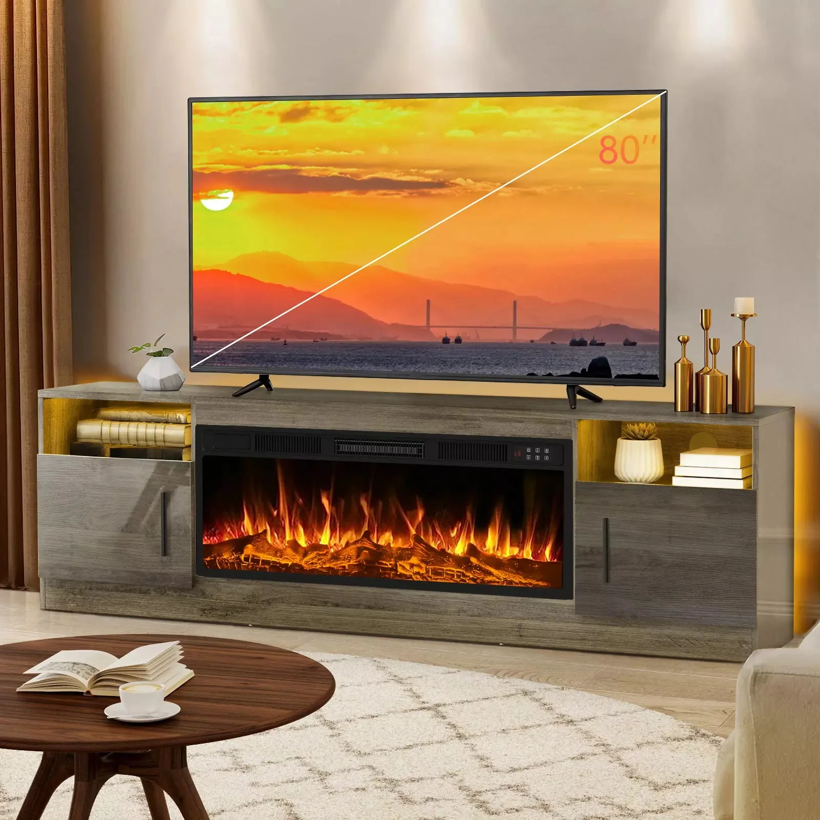 Vitesse 70 inches Fireplace TV Stand with 36 inch Fireplace Up to 80" TVs - Image 3