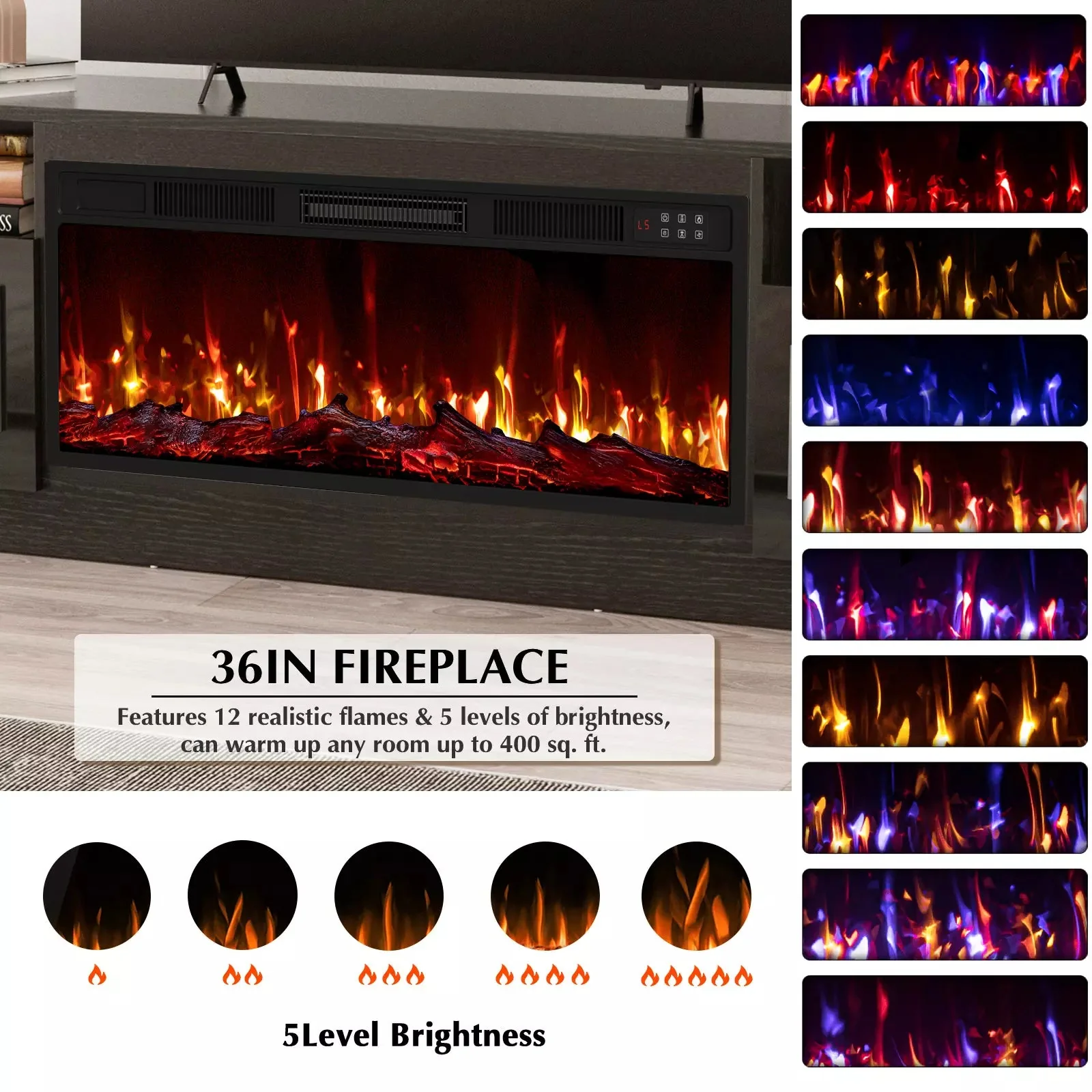 Vitesse 70 inches Fireplace TV Stand with 36 inch Fireplace Up to 80" TVs - Image 7
