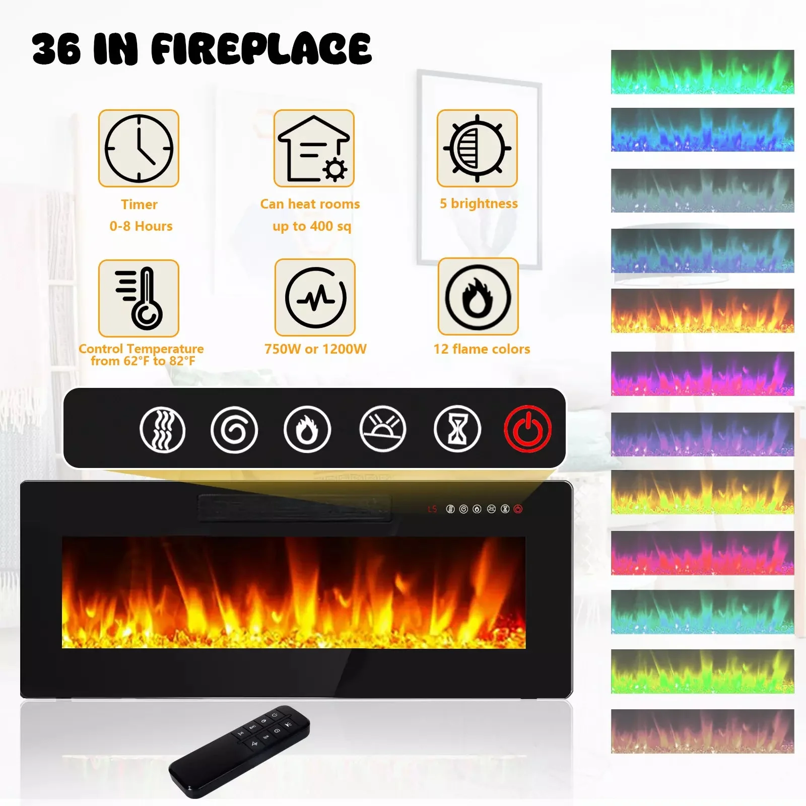 Floating Fireplace TV Stand 70'' Wall Mounted Shelf, LED Light Entertainment Center and Storage, Modern Wood Media TV Console with Highlight Cabinet for Living Room - Image 3