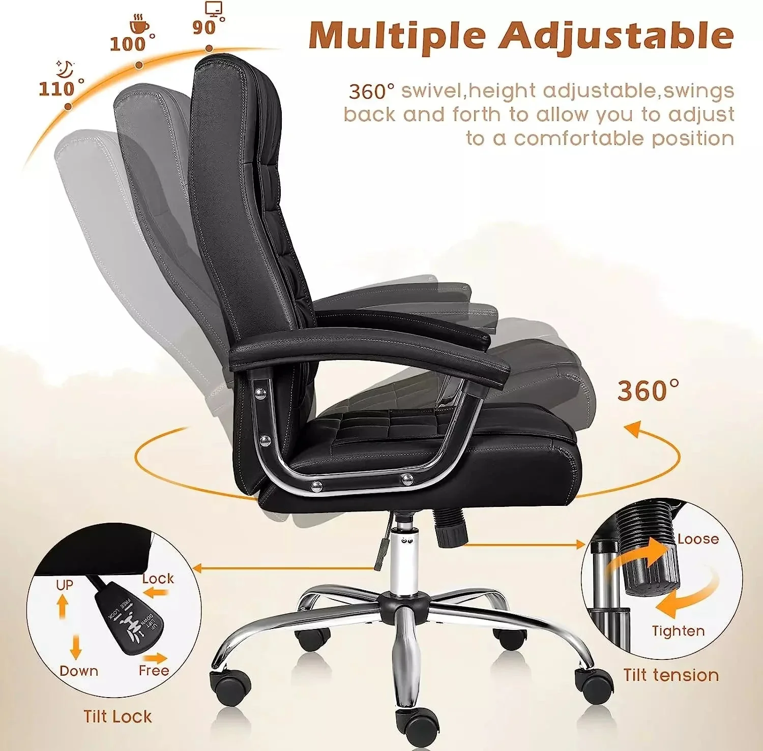 Vitesse Home Office Chair with Spring Cushion,400LBS High Back Executive Office Chair - Image 5