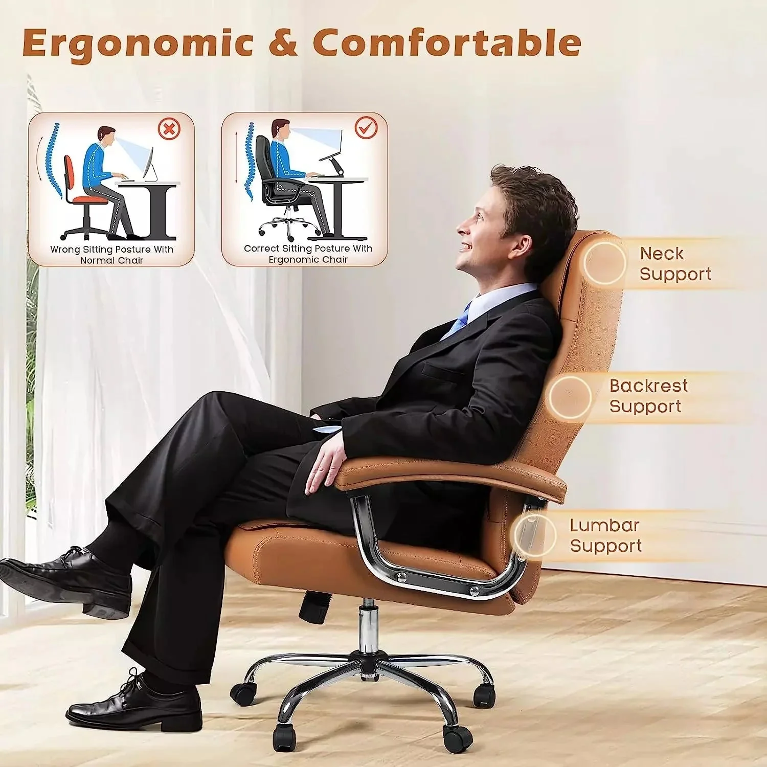 Vitesse Home Office Chair with Spring Cushion,400LBS High Back Executive Office Chair - Image 9