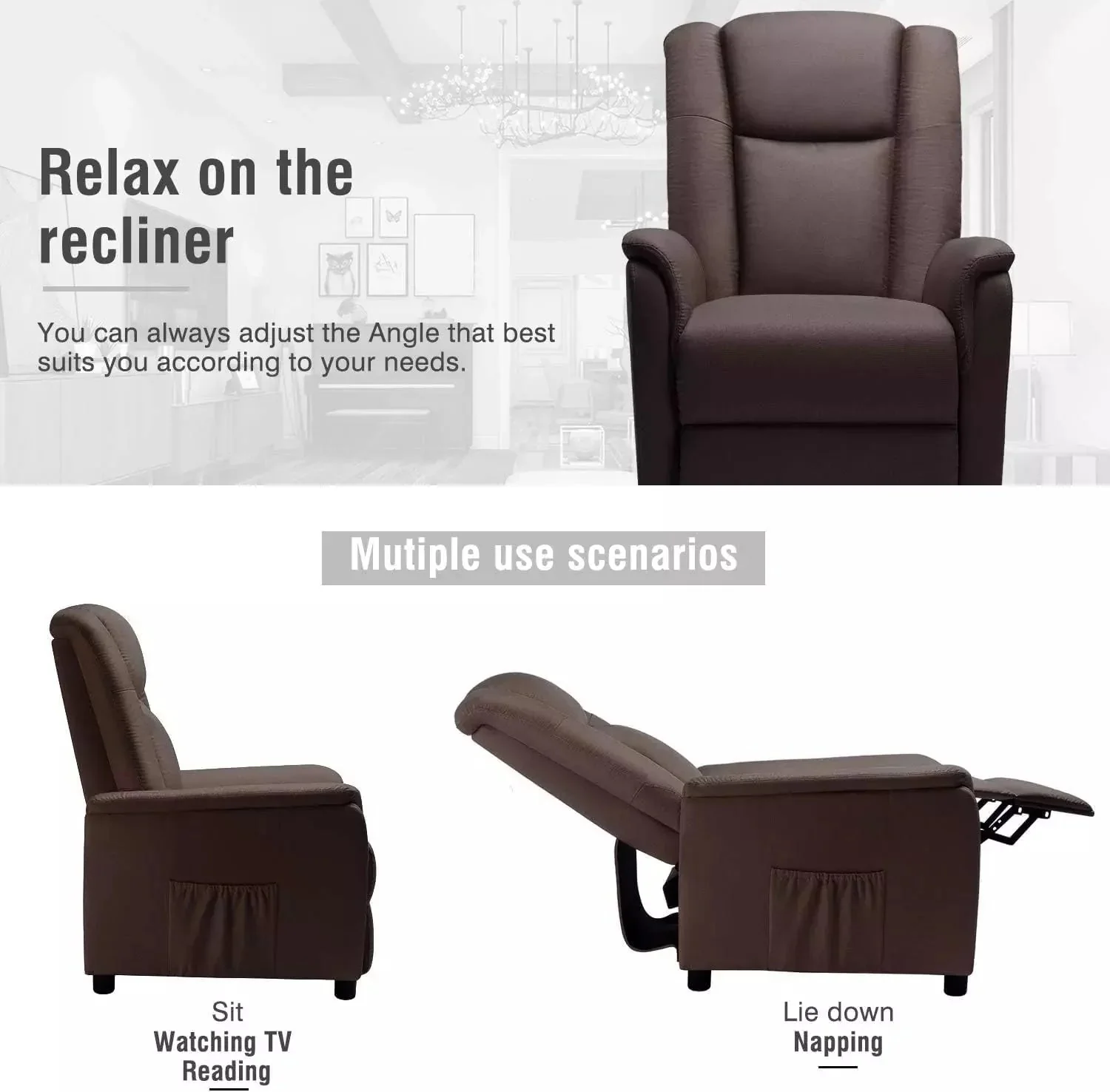 Vitesse Modern Fabric Recliner Chair, Home Theater Seating with Pocket, Lounge Recliner Sofa with Footrest - Image 13