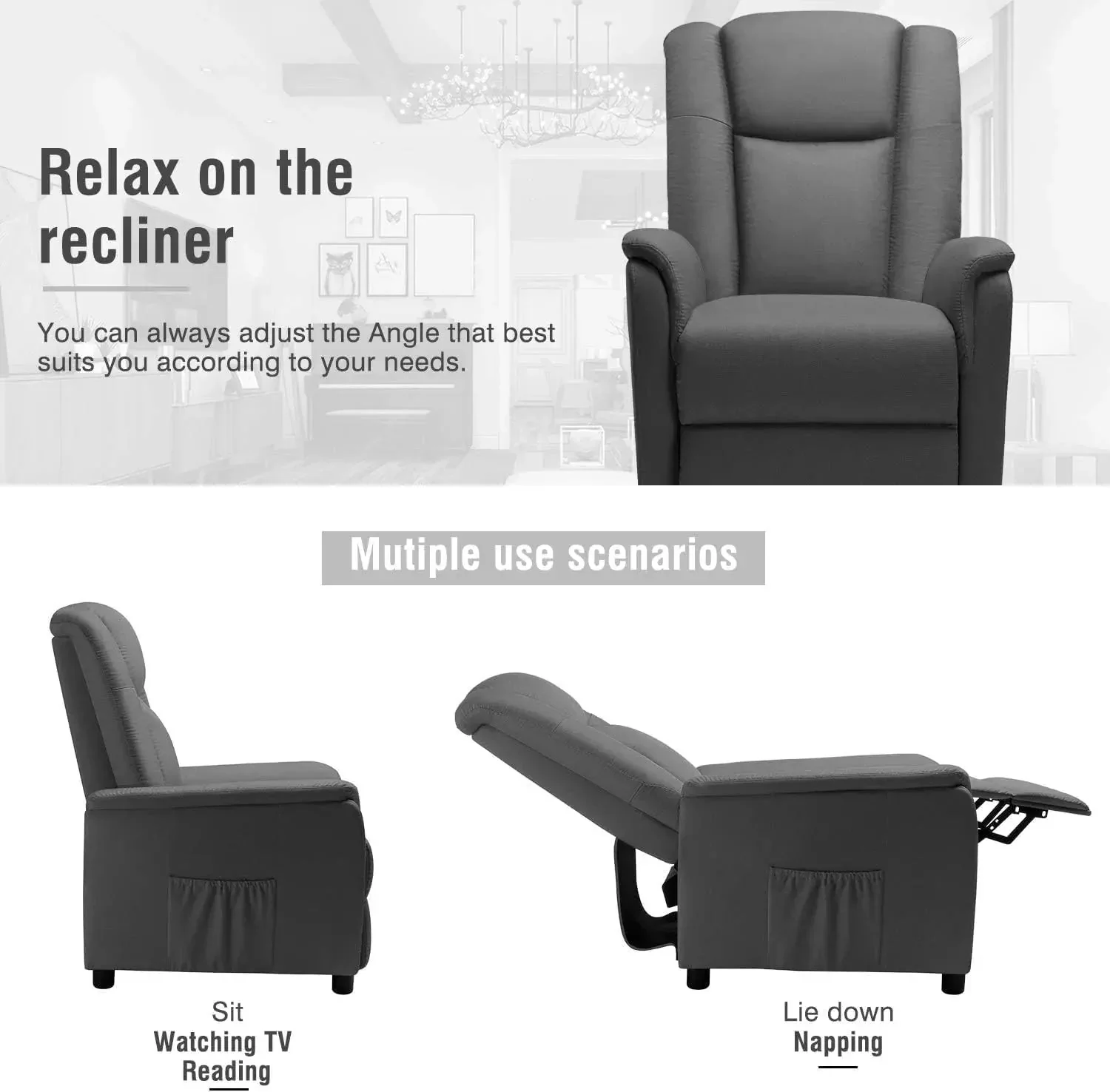 Vitesse Modern Fabric Recliner Chair, Home Theater Seating with Pocket, Lounge Recliner Sofa with Footrest - Image 21
