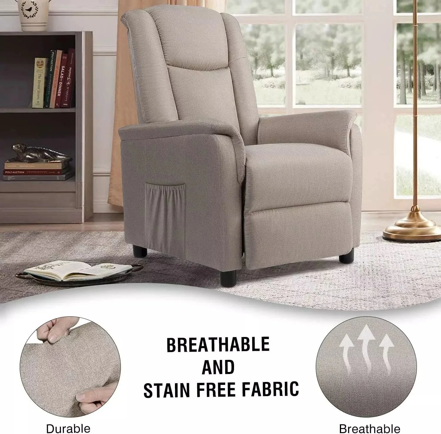 Vitesse Modern Fabric Recliner Chair, Home Theater Seating with Pocket, Lounge Recliner Sofa with Footrest - Image 4