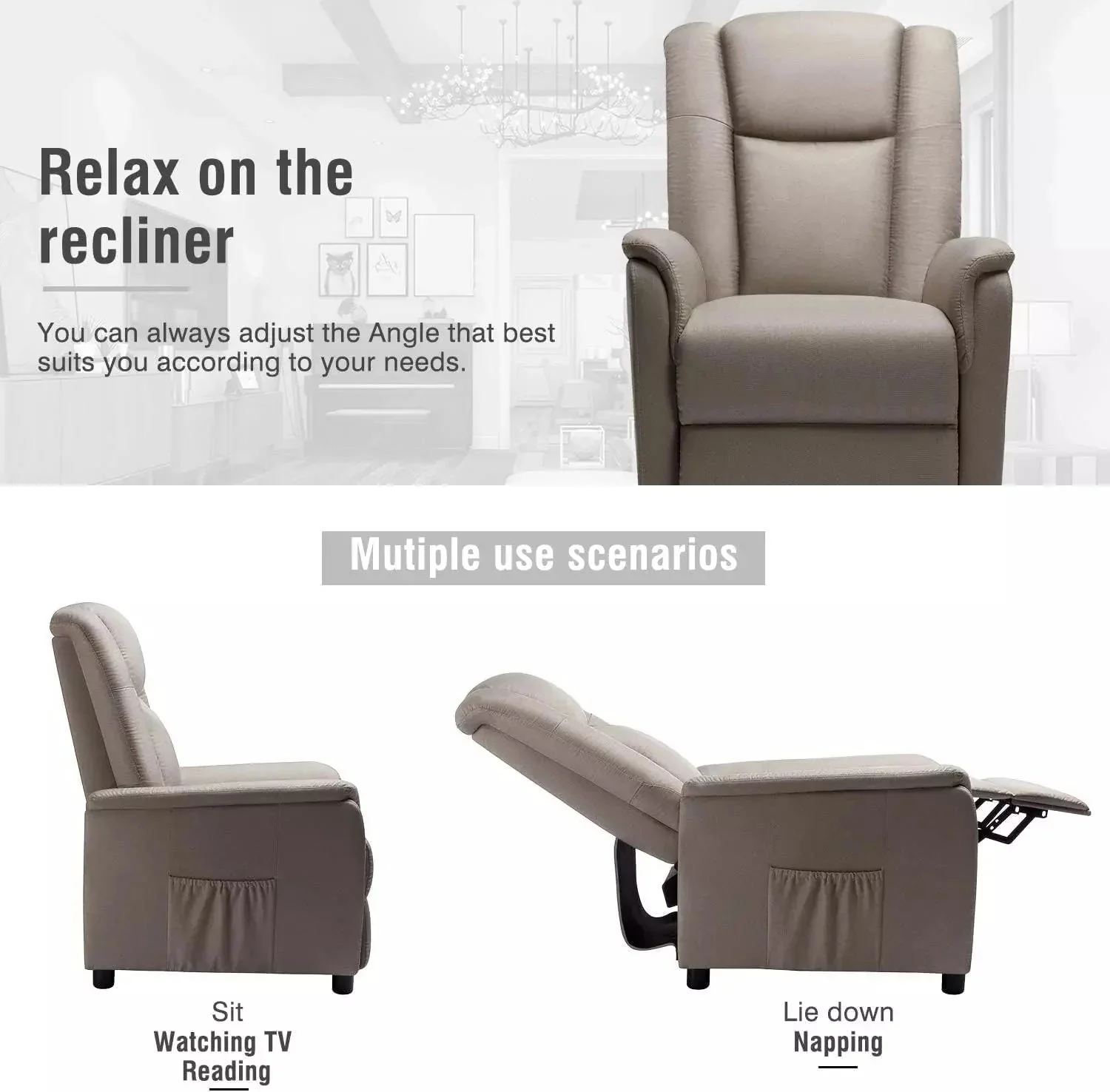 Vitesse Modern Fabric Recliner Chair, Home Theater Seating with Pocket, Lounge Recliner Sofa with Footrest - Image 7